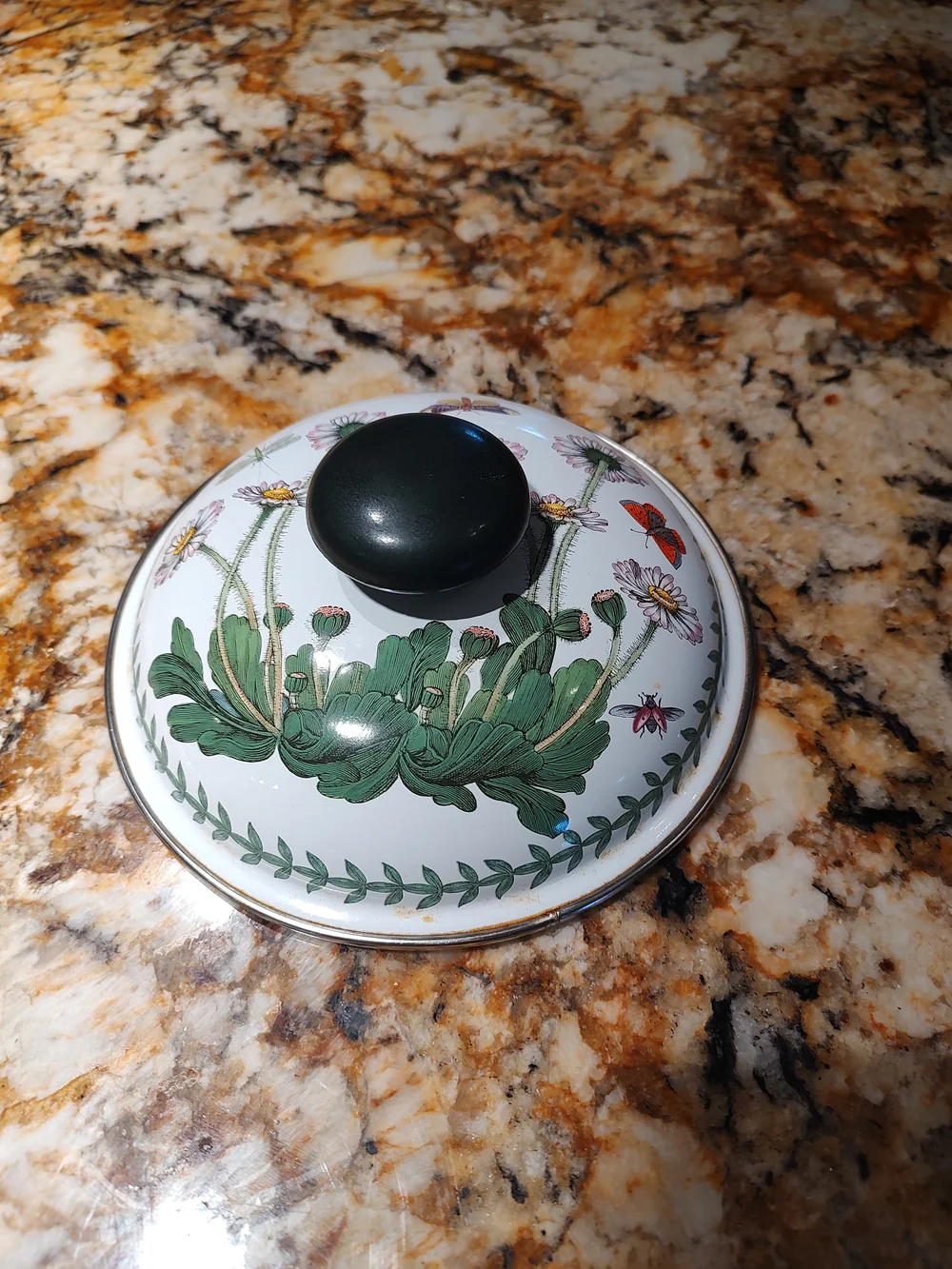 Portmeirion Floral Porcelain Lid in White, Green, Pink